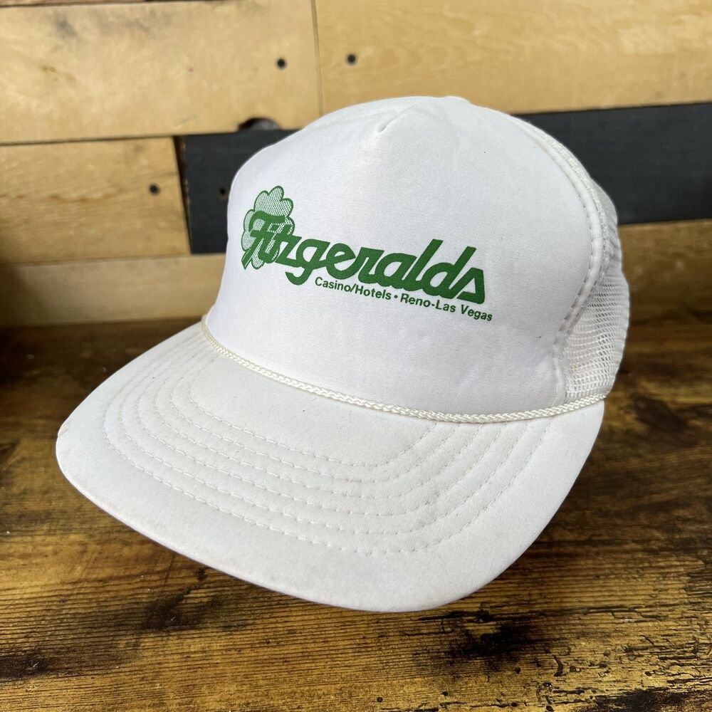 Fitzgeralds Reno Las Vegas Vintage Snap Back Rope Trucker Hat White Mesh Cap